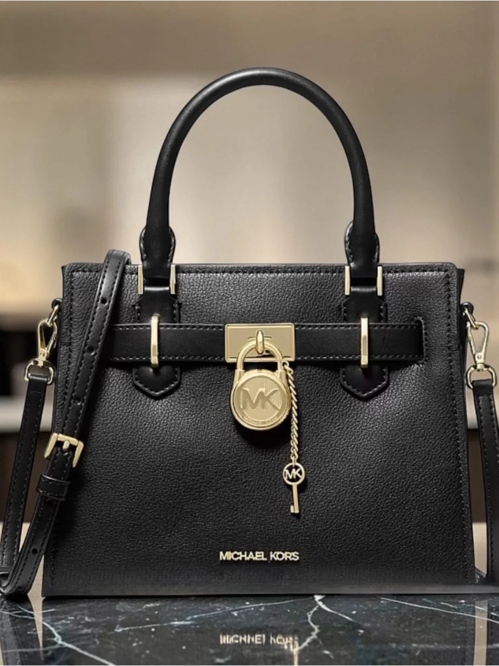 Michael Kors Hamilton Small Leather Satchel with Gold Accents